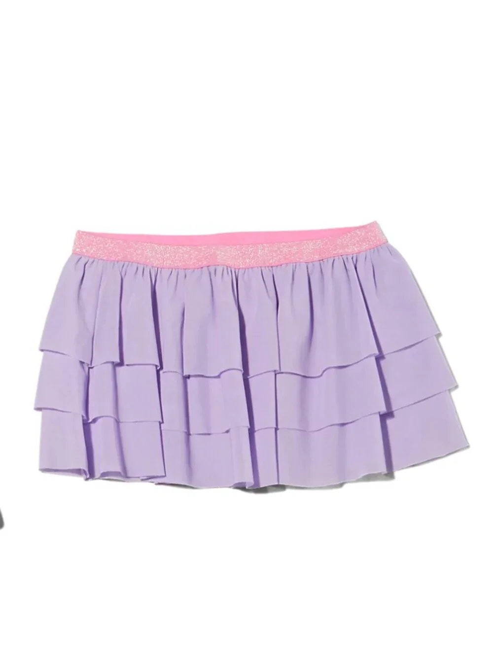 O'Rageous Girls' 6X Playful Swimsuit Skirt in lilac tiered ruffle mini